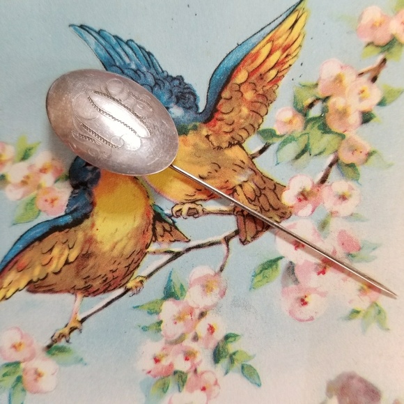 Vintage Sterling Silver stick pin engraved MDG monogram stickpin 925 - Picture 3 of 5